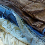 used pants, ready for a second life on the farm